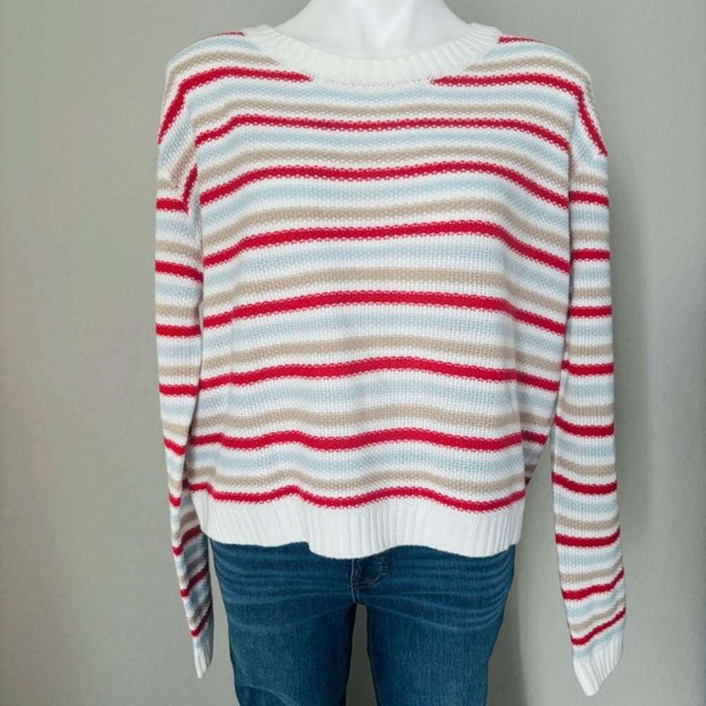 Stitches & Stripes Cass Pullover Crewneck Striped White Blue‎ Red Tan Sweater XL